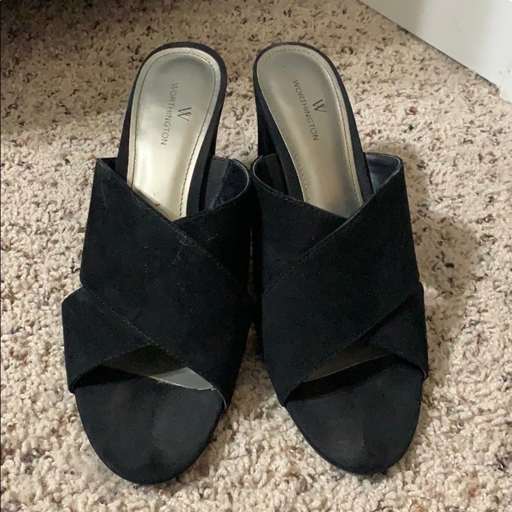 Black Chunky Heel Slip On Shoe